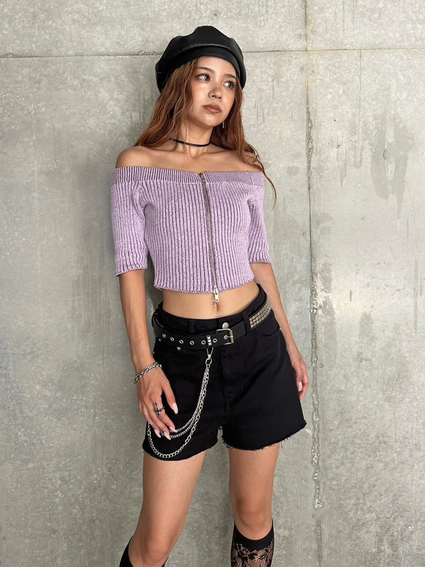 ZIPニットオフショルトップ